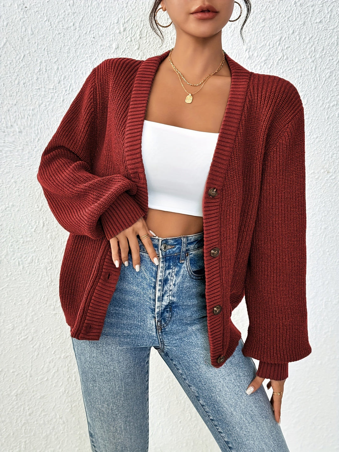 Gilet à Col en V Boutonné pour femme, vue 2