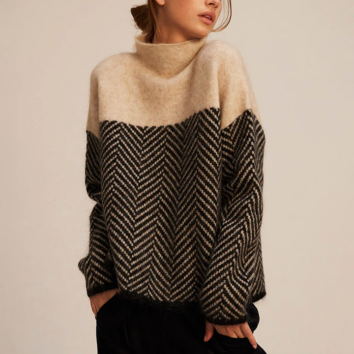 Arla Pull à Col Roulé pour Femme Pull en Cachemire Chaud avec Coupe Ample et Motif Chevron Tendance