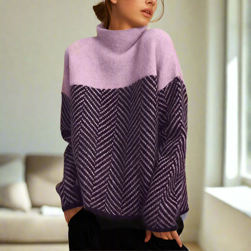 Stella Femme Pull Col Roulé Pull Chaud à Motif Chevron Élégant & Confortable pour Hiver, vue 3