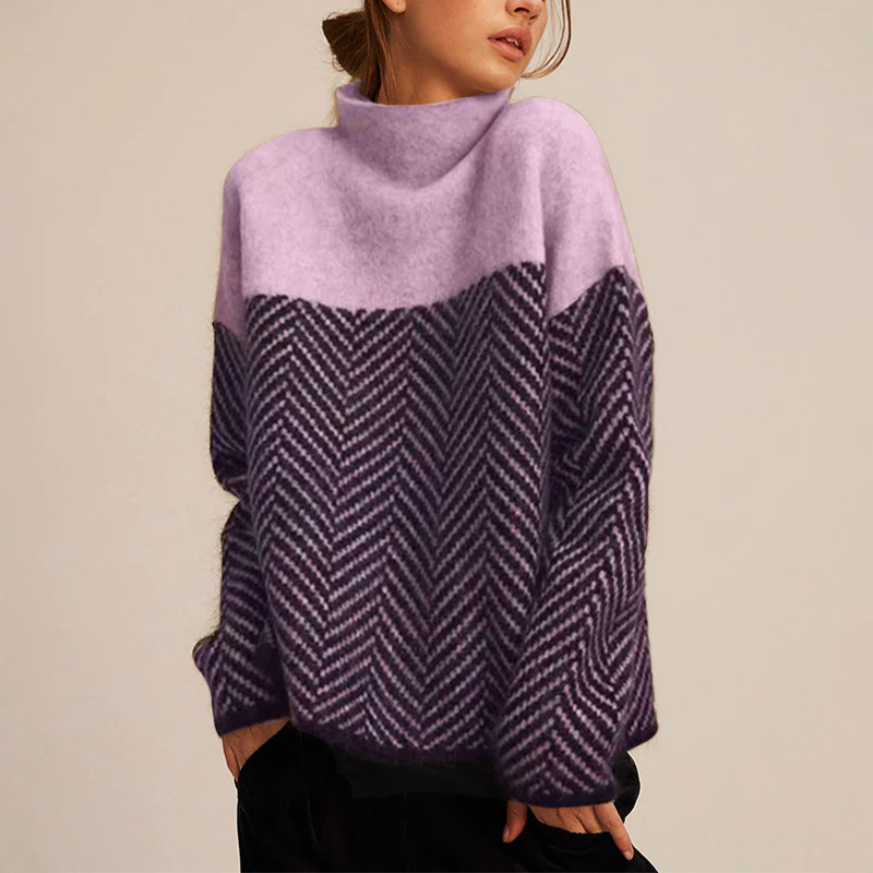 Arla Pull à Col Roulé pour Femme Pull en Cachemire Chaud avec Coupe Ample et Motif Chevron Tendance, vue 3