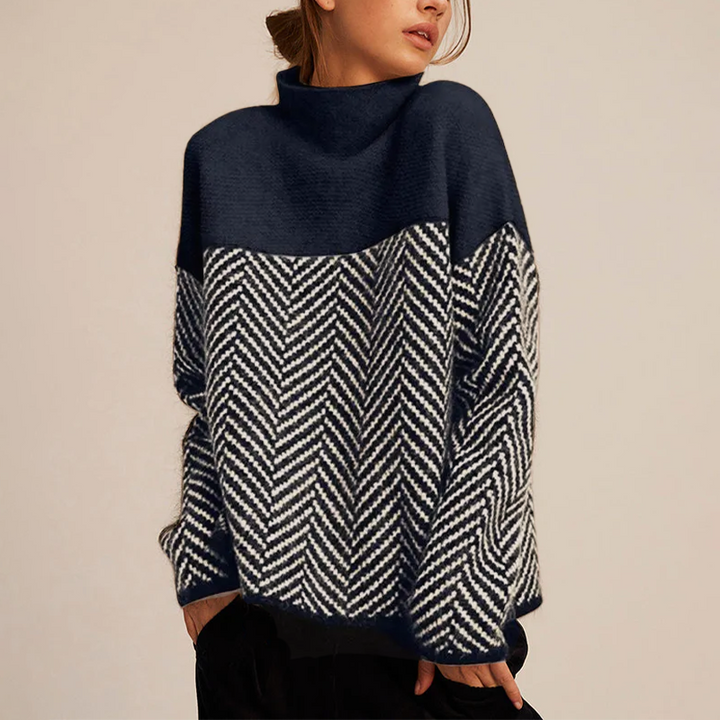 Arla Pull à Col Roulé pour Femme Pull en Cachemire Chaud avec Coupe Ample et Motif Chevron Tendance, vue 2