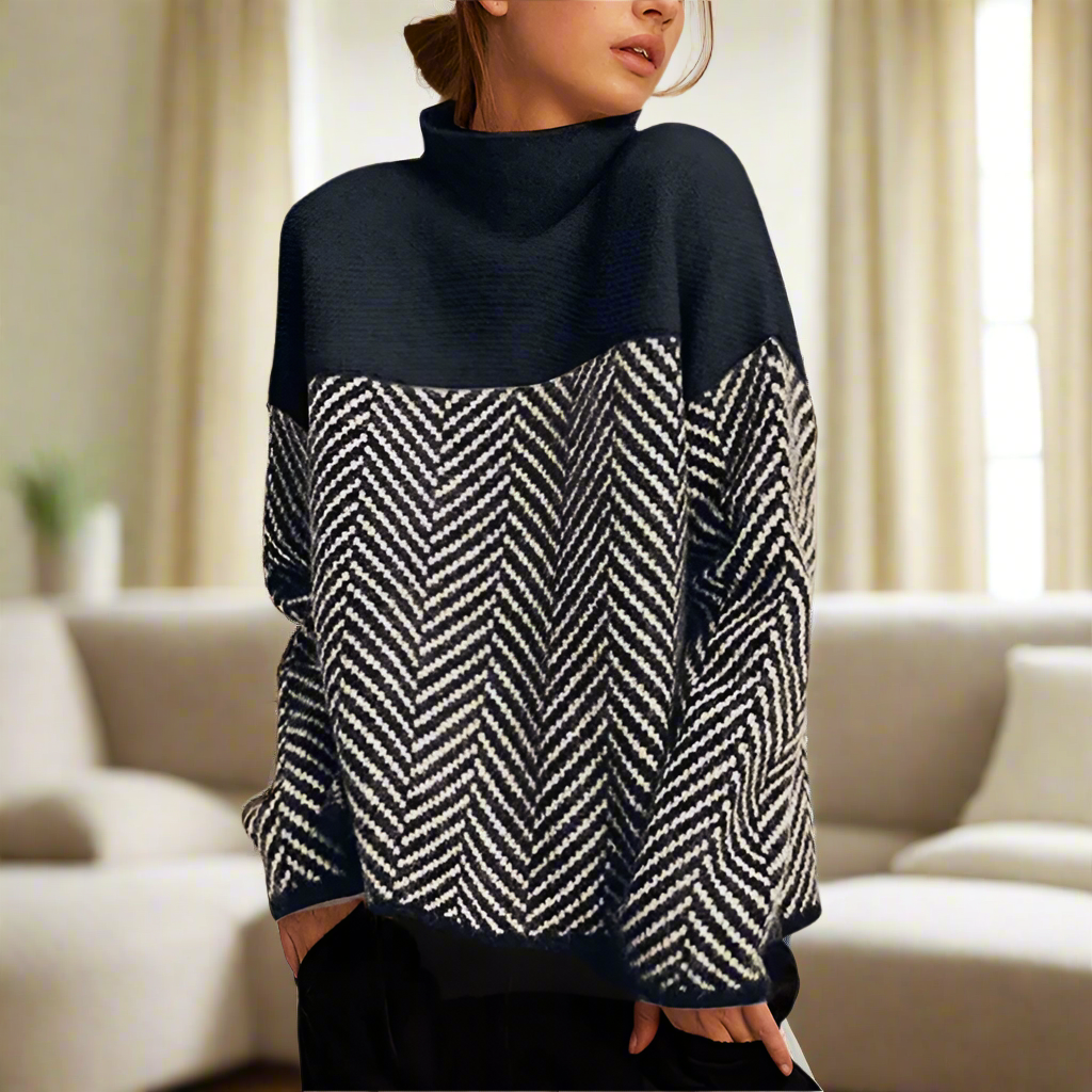 Stella Femme Pull Col Roulé Pull Chaud à Motif Chevron Élégant & Confortable pour Hiver, vue 2