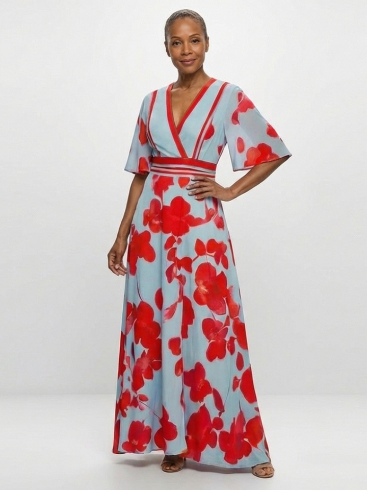 Robe Maxi Fleurie à Manches Corinne