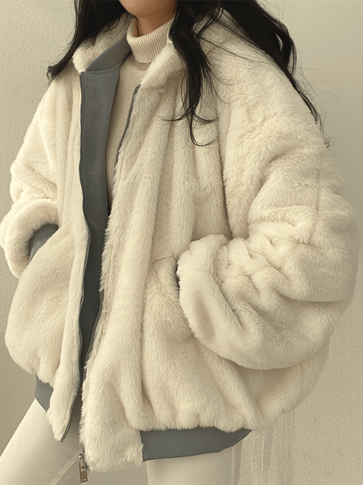 Daniela Veste Teddy Oversize Femme Bomber Doux Réversible avec Poches & Style Streetwear, vue 4