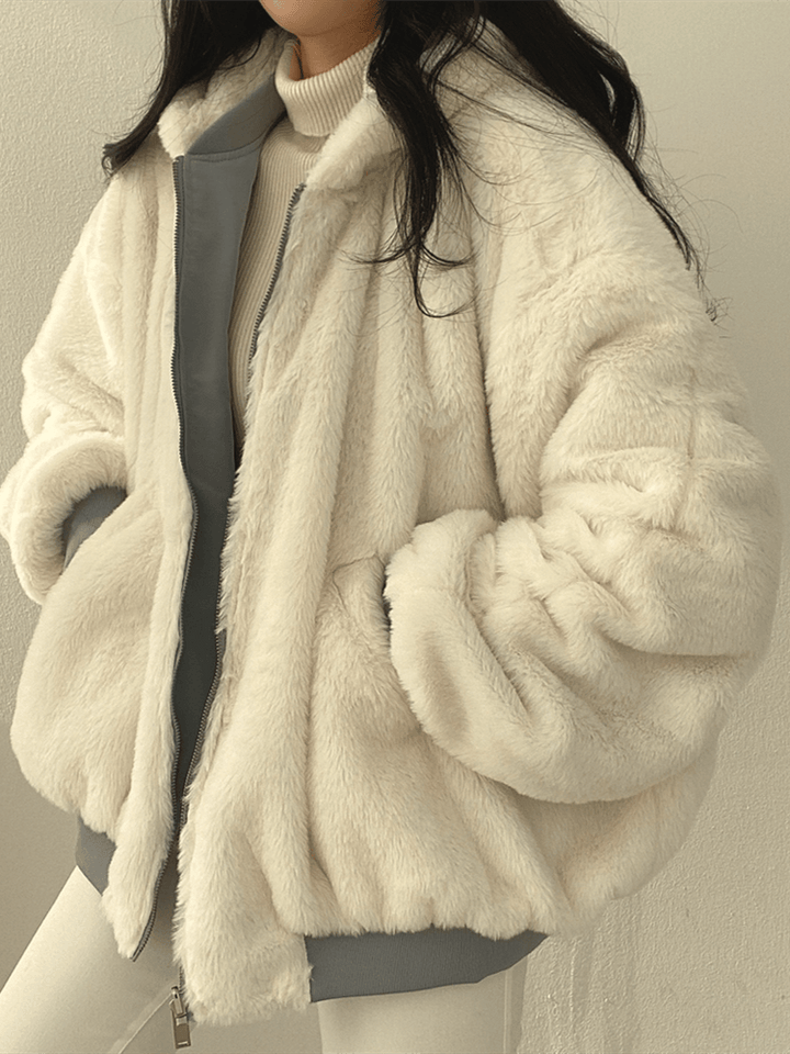 Daniela Veste Teddy Oversize Femme Bomber Doux Réversible avec Poches & Style Streetwear, vue 4