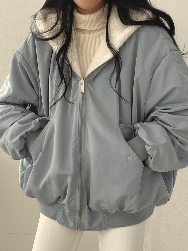 Daniela Veste Teddy Oversize Femme Bomber Doux Réversible avec Poches & Style Streetwear