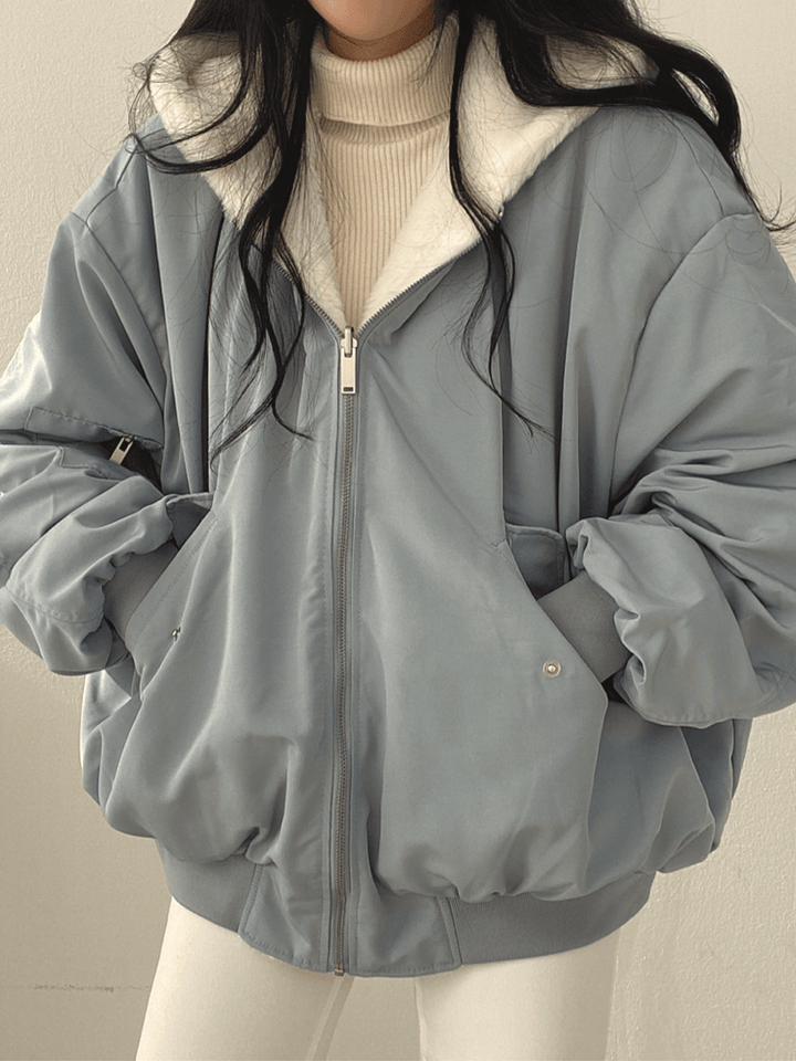 Daniela Veste Teddy Oversize Femme Bomber Doux Réversible avec Poches & Style Streetwear