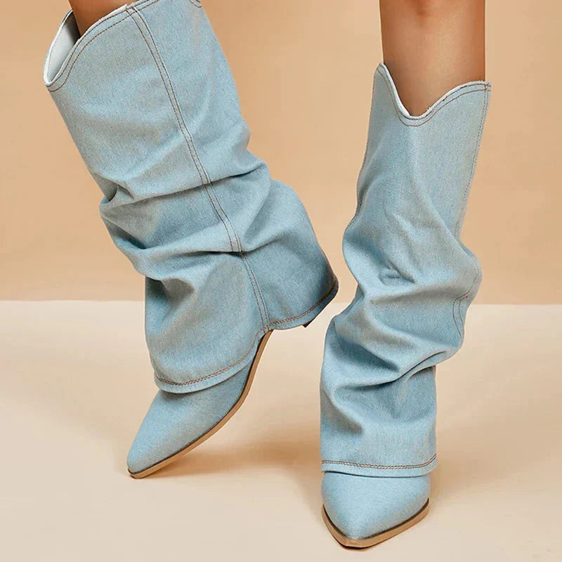 Leah Bottines Femme en Jean Style Western Tendance avec Tige Souple & Talon Bloc Bas, vue 2