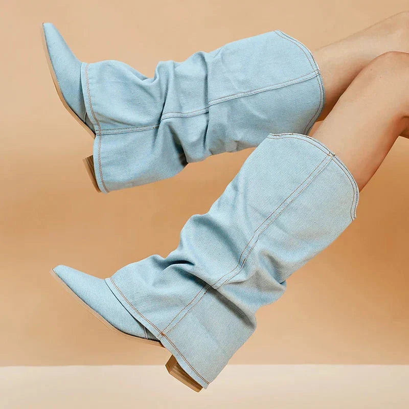 Leah Bottines Femme en Jean Style Western Tendance avec Tige Souple & Talon Bloc Bas, vue 3