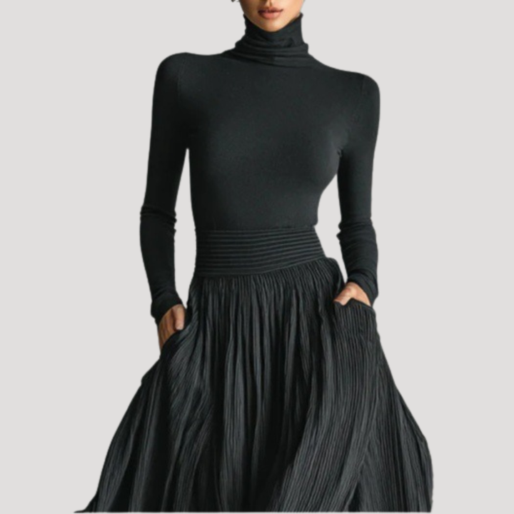 Women's Elegant Long-Sleeved Pleated Maxi Dress