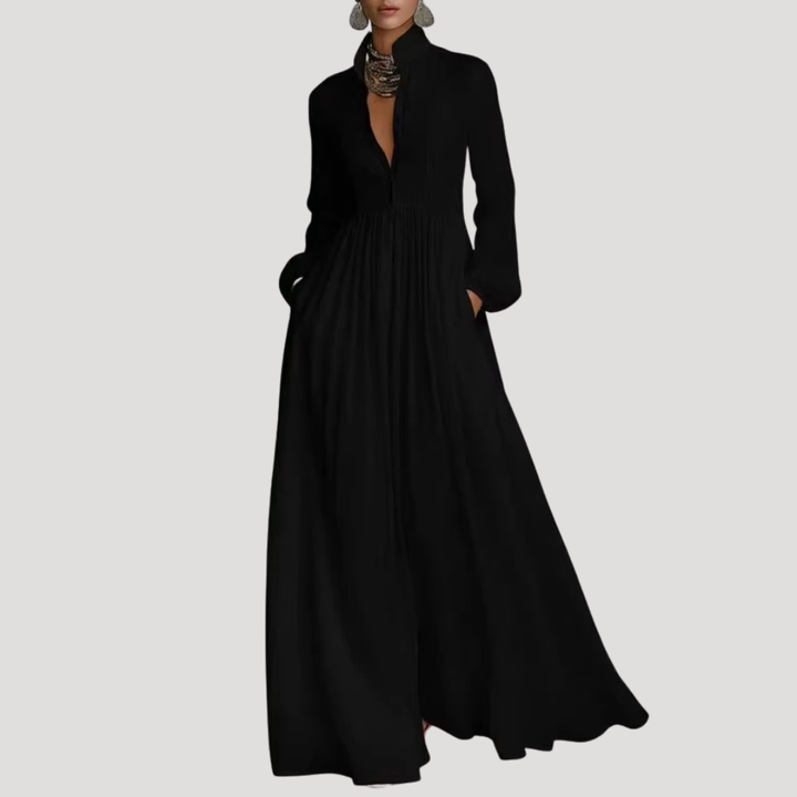 Elegant fluid long-sleeved maxi dress