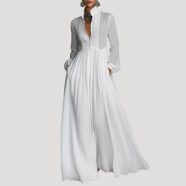 Elegant fluid long-sleeved maxi dress