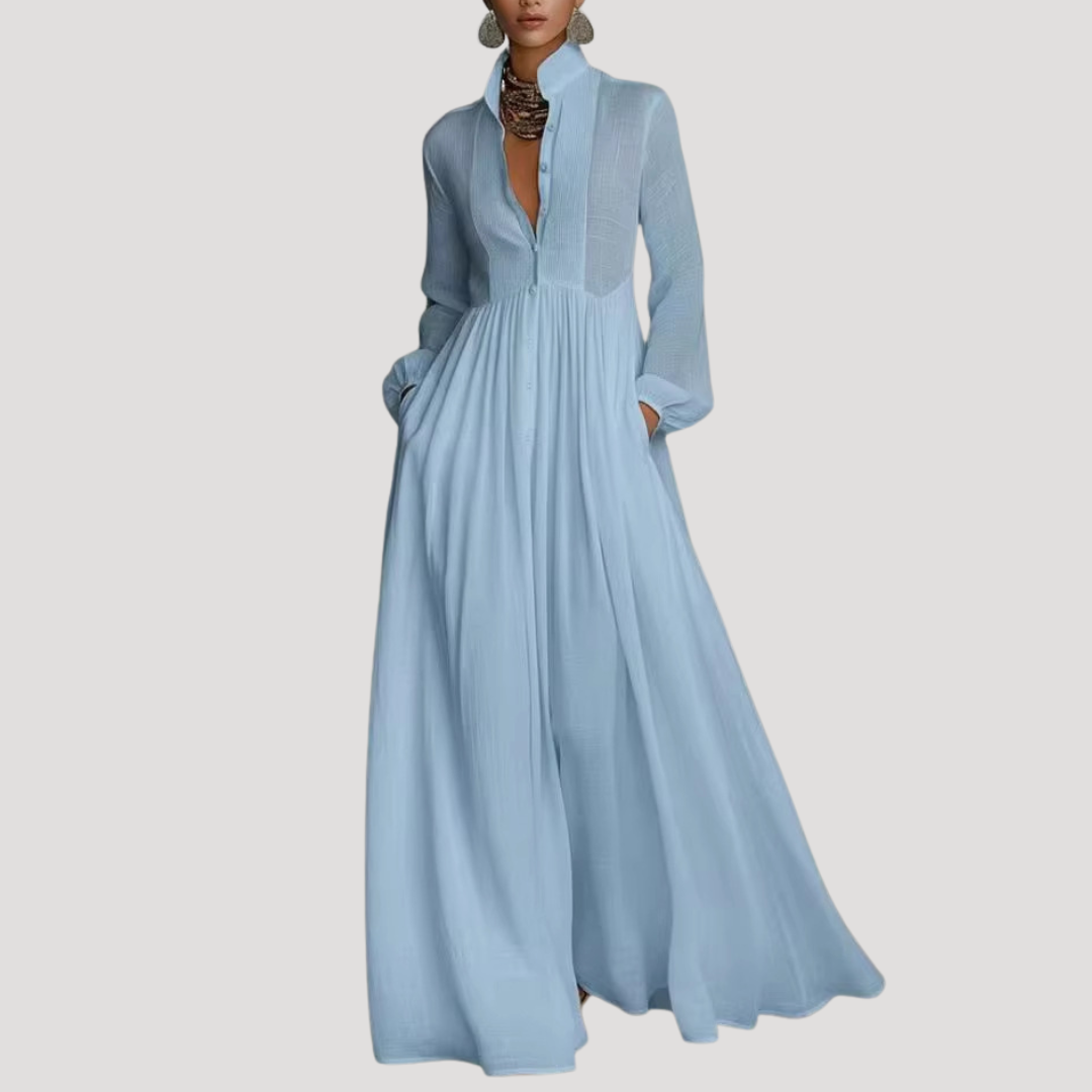 Elegant fluid long-sleeved maxi dress