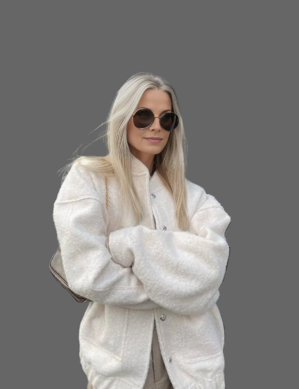 Leia Blouson Bouclé Femme Veste Oversize à Texture Douce avec Design Minimaliste