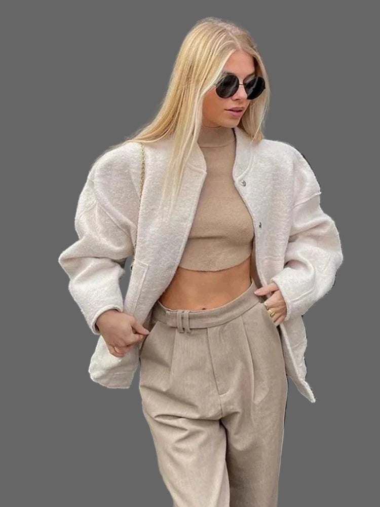 Leia Blouson Bouclé Femme Veste Oversize à Texture Douce avec Design Minimaliste, vue 2