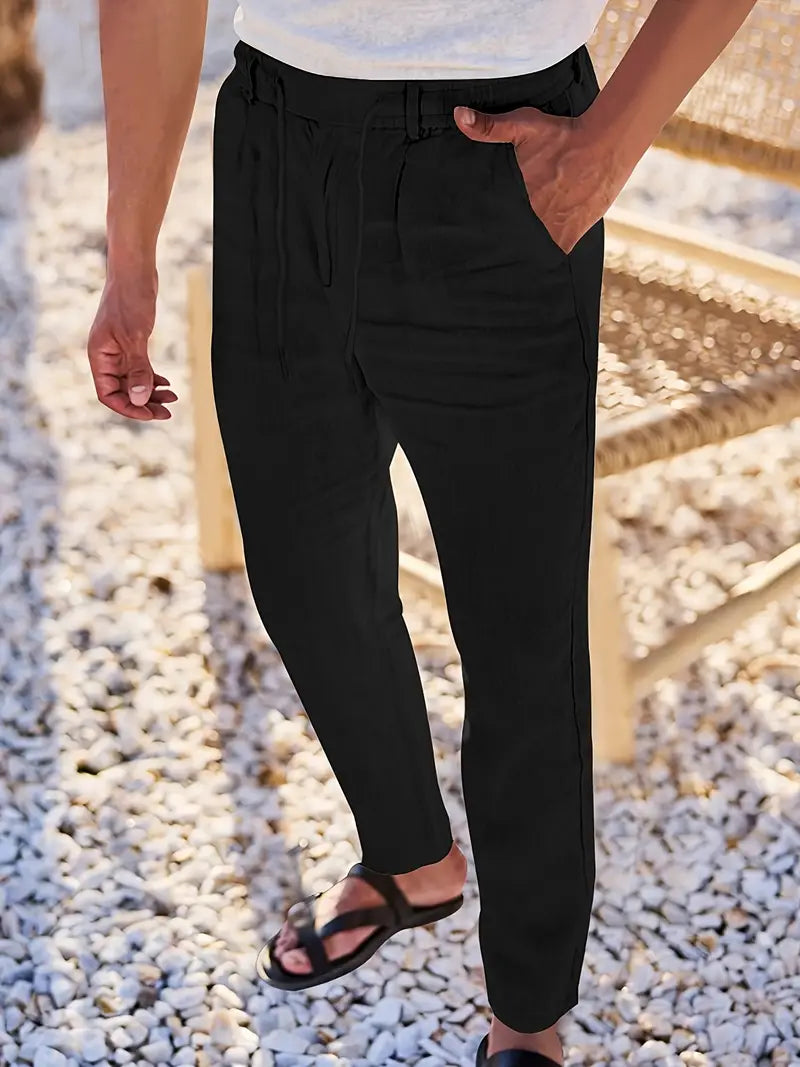 PANTALONS LARGES EN LIN AVEC CORDON