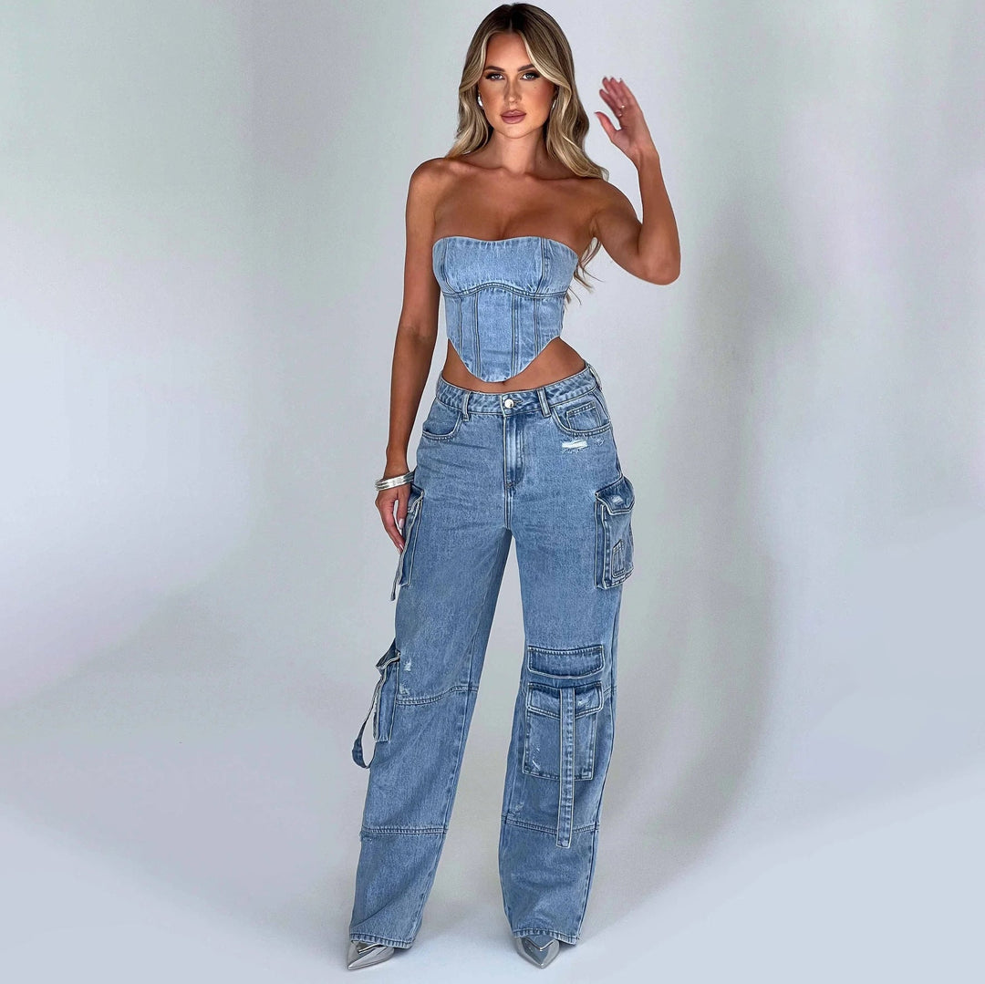 Jutta Jean Cargo Femme Pantalon Taille Haute avec Poches Utilitaires & Coupe Décontractée, vue 4