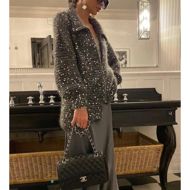 Sol Cardigan Femme Gilet Élégant à Paillettes Confortable & Sophistiqué, vue 5
