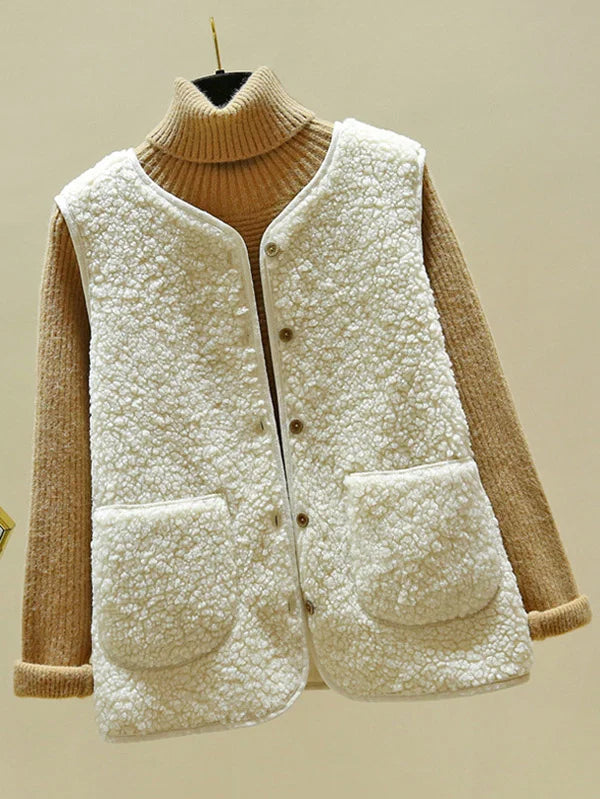 Nora Gilet Sans Manches Femme Tissu Doux, Fermeture à Boutons & Style Polyvalent