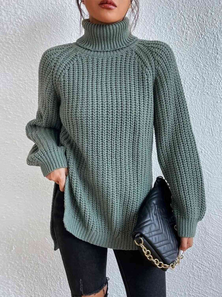 Angela Pull Femme Pull à Col Roulé Côtelé avec Fente Latérale Chic pour Automne/Hiver Élégant