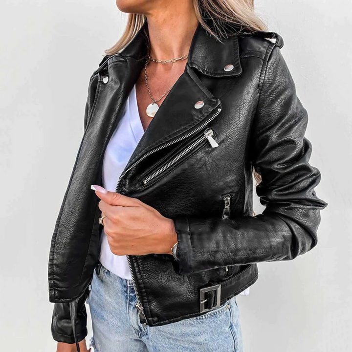Eva Veste en Cuir Femme Cuir avec Col Montant, Ceinture & Design Élégant, vue 4