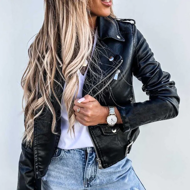 Eva Veste en Cuir Femme Cuir avec Col Montant, Ceinture & Design Élégant, vue 5