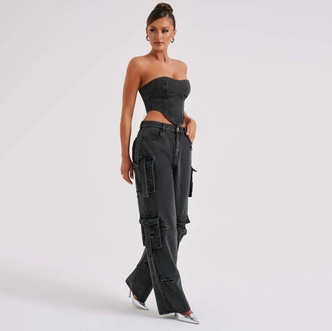 Jutta Jean Cargo Femme Pantalon Taille Haute avec Poches Utilitaires & Coupe Décontractée, vue 8