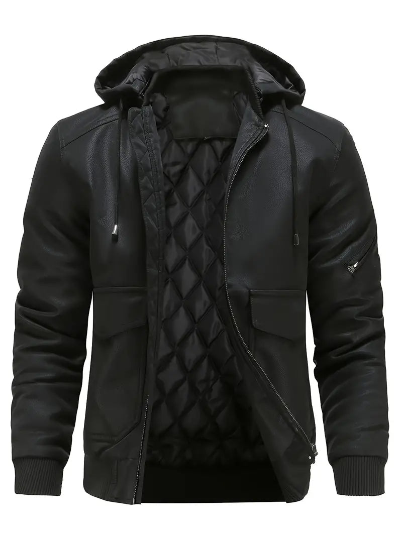 Anthony Veste Homme Hiver en Cuir avec Capuche Isolation Thermique & Style Intemporel, vue 2