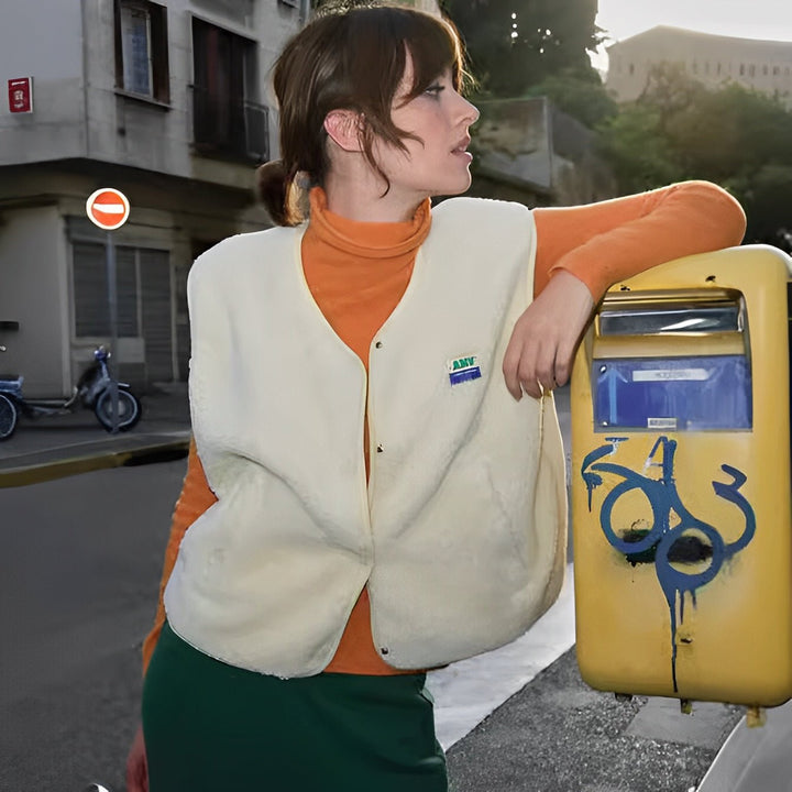 Gilet sans manches boutonné en laine d'agneau femme Doux, confortable et polyvalent, vue 5