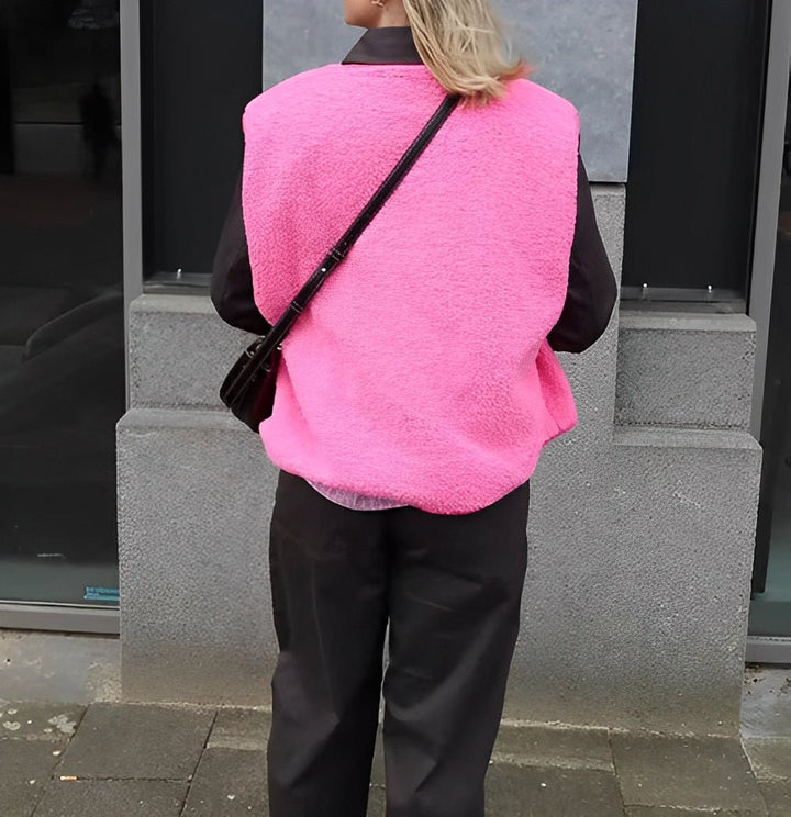 Gilet sans manches boutonné en laine d'agneau femme Doux, confortable et polyvalent, vue 7