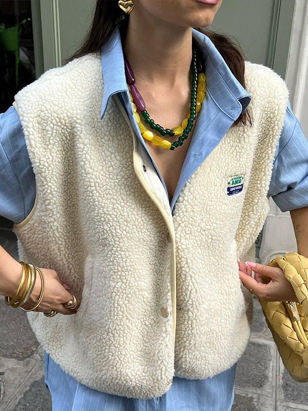 Gilet sans manches boutonné en laine d'agneau femme Doux, confortable et polyvalent, vue 2
