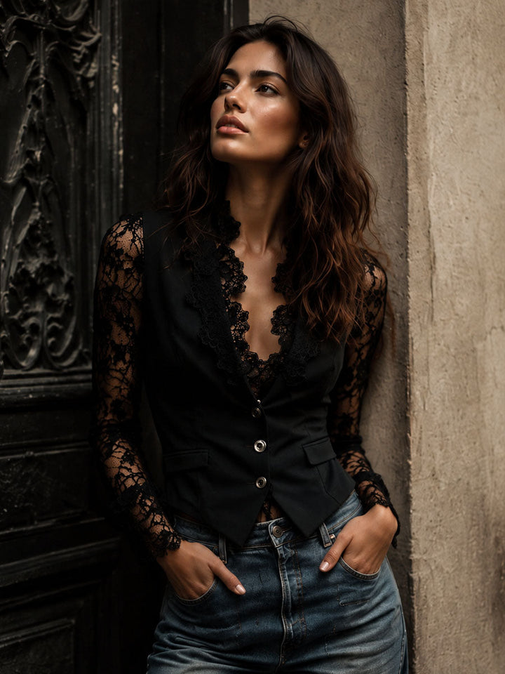 Women's Long-Sleeve Blazer Top – Elegant Fitted Jacket