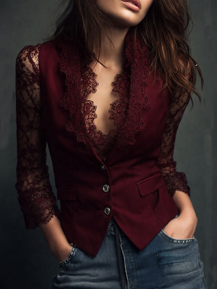 Women's Long-Sleeve Blazer Top – Elegant Fitted Jacket