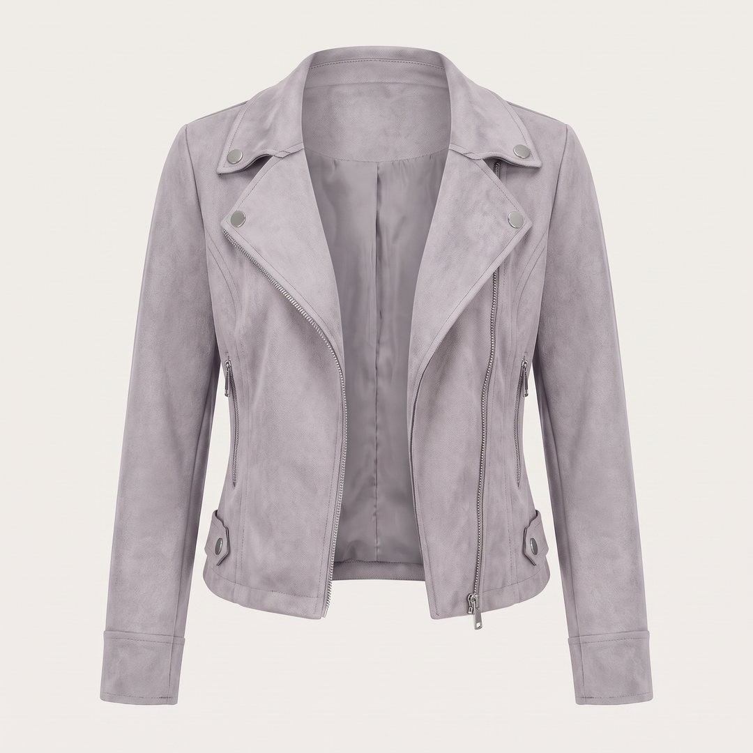 Women's Short Faux Suede Jacket – Elegant Zip-Up Jacket for Fall