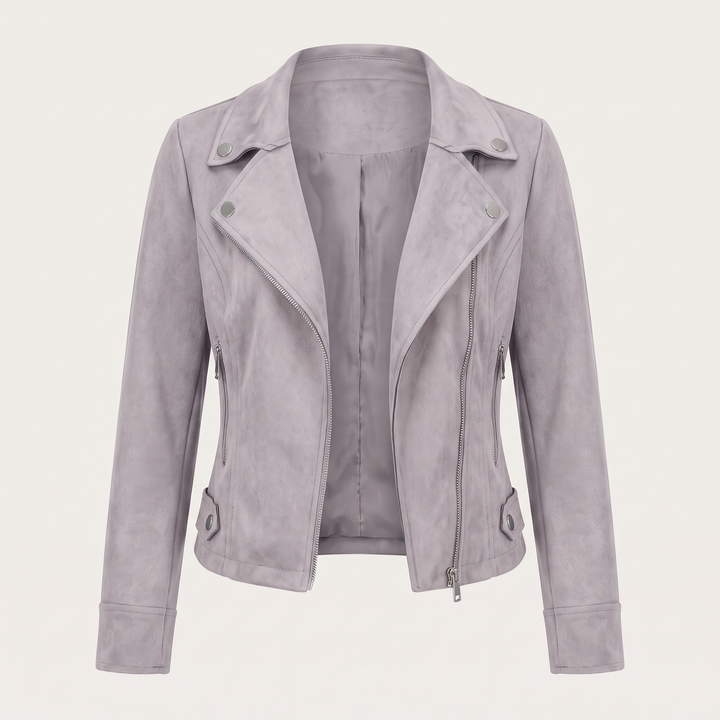 Women's Short Faux Suede Jacket – Elegant Zip-Up Jacket for Fall
