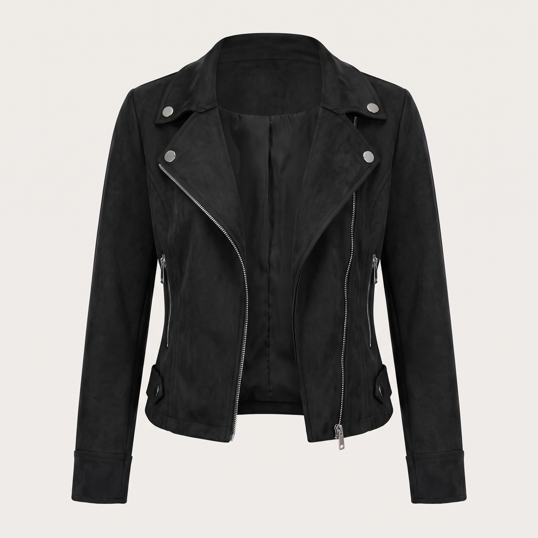 Women's Short Faux Suede Jacket – Elegant Zip-Up Jacket for Fall