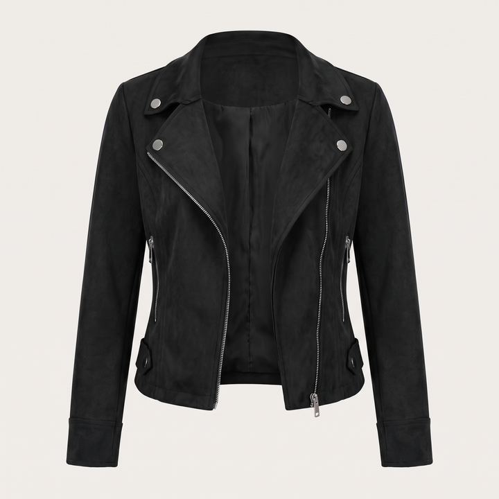 Women's Short Faux Suede Jacket – Elegant Zip-Up Jacket for Fall
