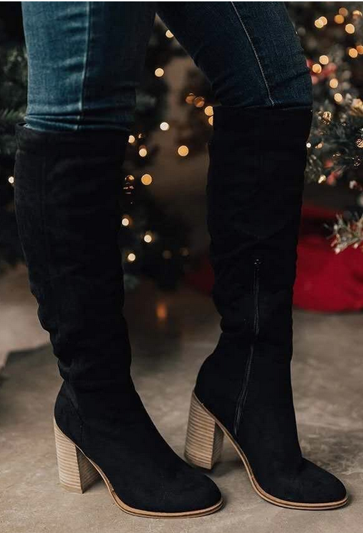 Zuri Bottes Hautes Suédées Femme Cuissardes Élégantes à Talon Bloc & Doublure Confort, vue 6