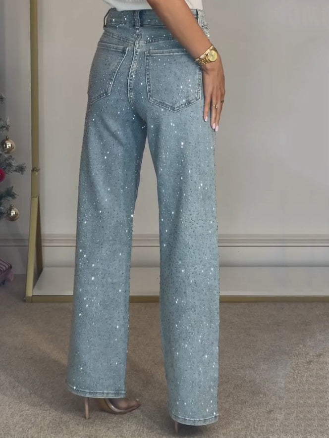 Rachel Jean Taille Haute Scintillant pour Femme Coupe Flatteuse avec Détails Brillants & Style Moderne, vue 3