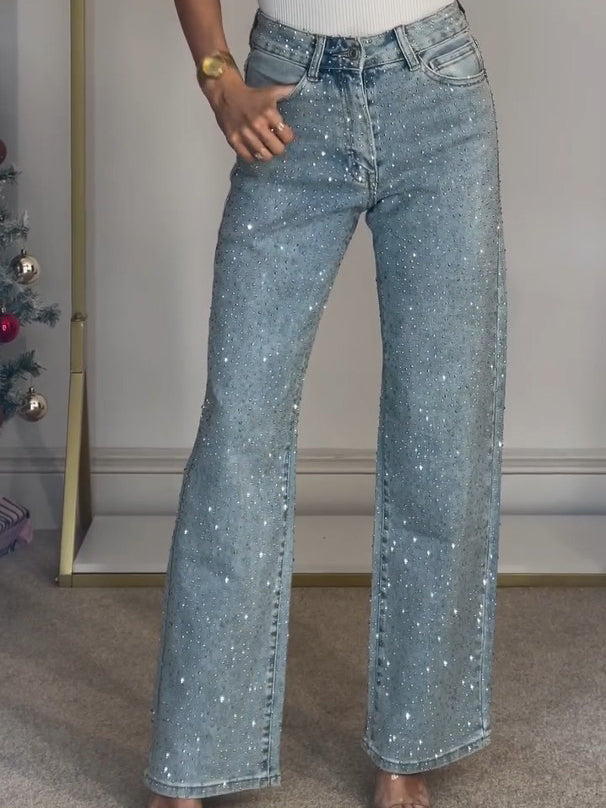 Rachel Jean Taille Haute Scintillant pour Femme Coupe Flatteuse avec Détails Brillants & Style Moderne