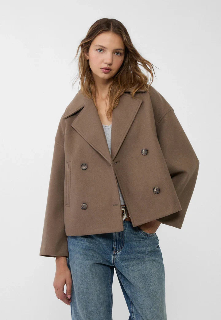 Lainey Veste Femme Croisée Manteau Court Élégant avec Col Large & Tissu Doux et Chaud, vue 3