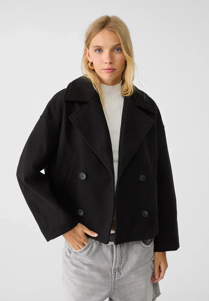 Lainey Veste Femme Croisée Manteau Court Élégant avec Col Large & Tissu Doux et Chaud, vue 2