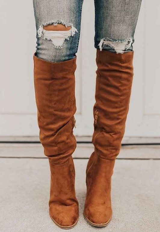Zuri Bottes Hautes Suédées Femme Cuissardes Élégantes à Talon Bloc & Doublure Confort, vue 2