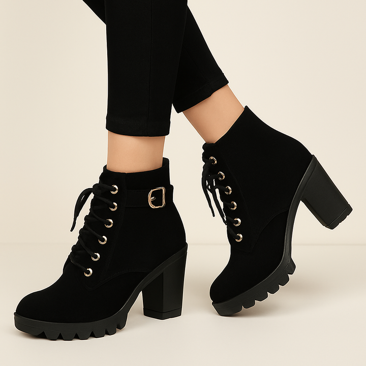 Lusha Bottines Femme Bottes Martin Modernes avec Talon Épais et Détails Métalliques