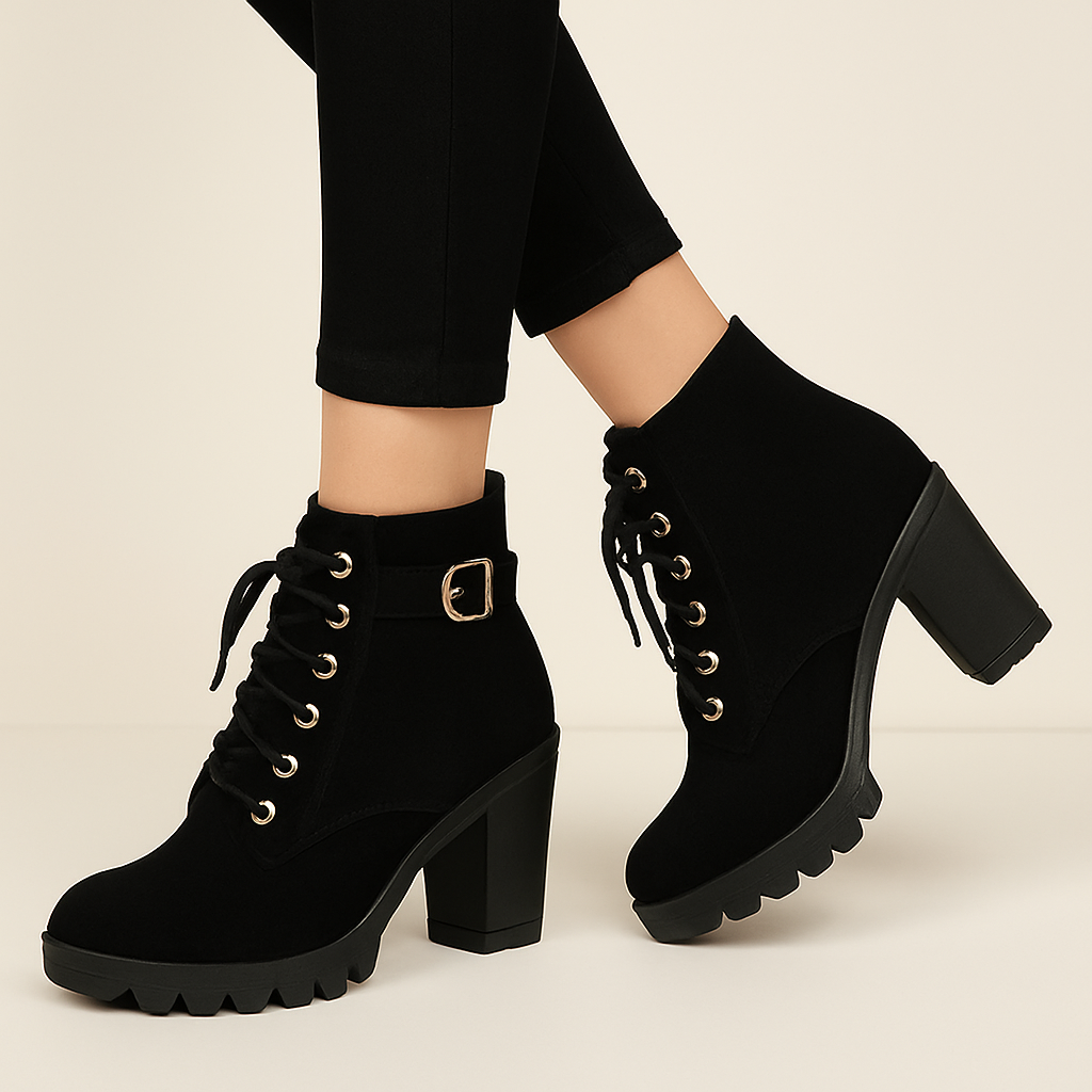 Lusha Bottines Femme Bottes Martin Modernes avec Talon Épais et Détails Métalliques, vue 8