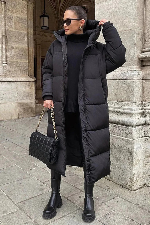 Rina Doudoune Longue Femme Manteau Hiver Chaud avec Capuche & Coupe Légère Slim