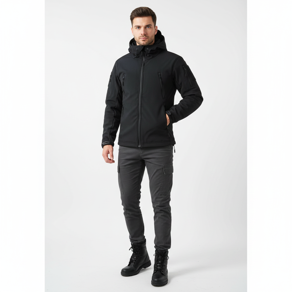 Lusian Veste Softshell Homme Manteau à Capuche Ajustable avec Fermeture Zippée et Poches