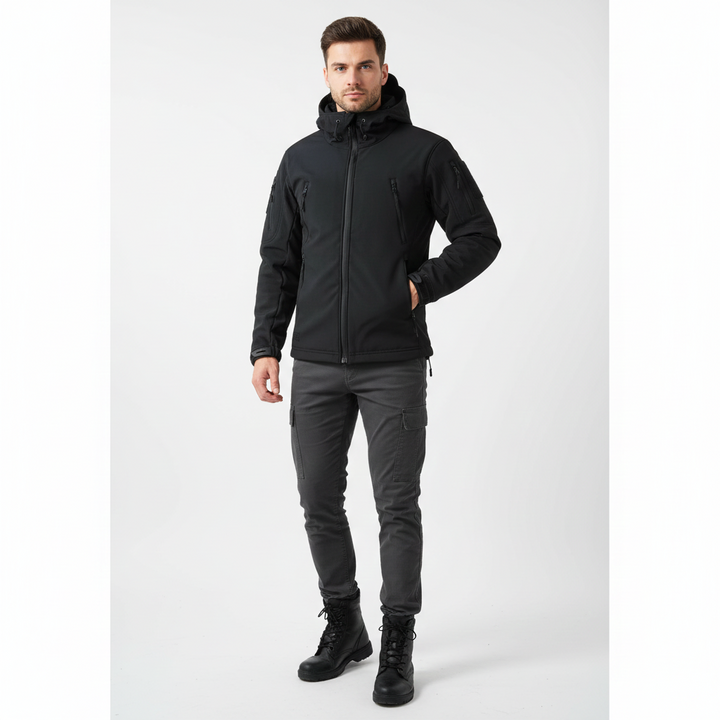 Lusian Veste Softshell Homme Manteau à Capuche Ajustable avec Fermeture Zippée et Poches