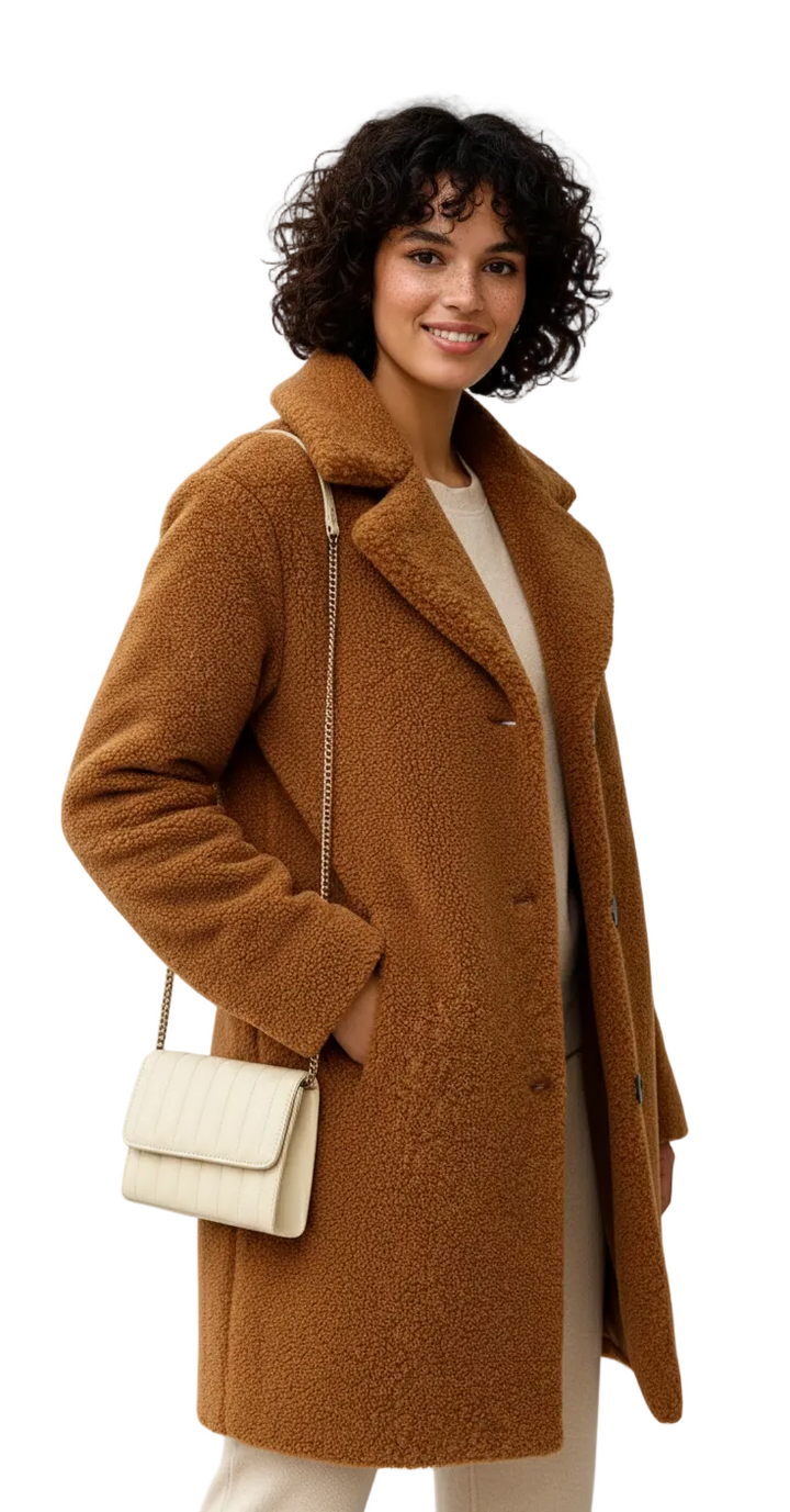 Mayleen Manteau Teddy Femme Veste Douce et Chaude avec Col Revers et Fermeture à Boutons, vue 2