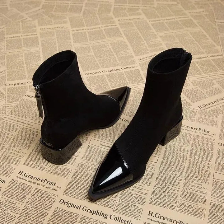 Gracia Bottines Femme Boots Élégantes en Daim avec Détails Vernis & Talon Bloc Confortable, vue 8